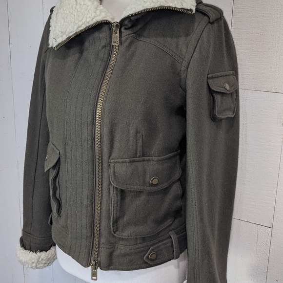 American Eagle Army Green Wool Bomber Coat - Picture 11 of 16